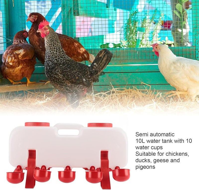 GLOGLOW4uovm6frg9 11 Automatic Chicken Waterer Dispenser 10L Large Capacity With 10 Cups - Image 4